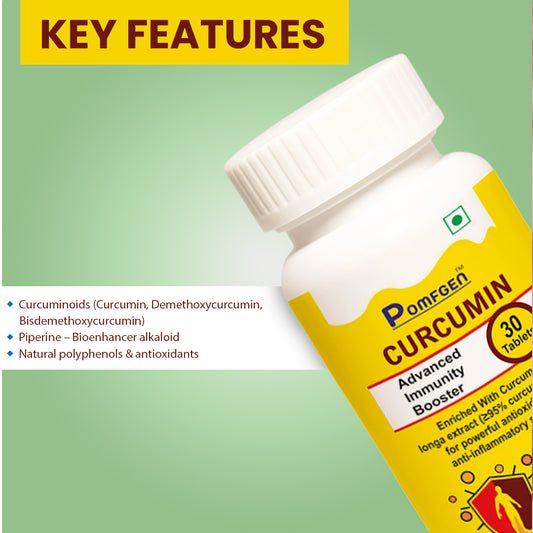 PomfGen Curcumin Immunity Booster - 95% Curcuminoids with Piperine - 30 Tablets