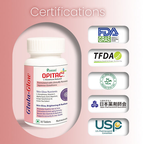 PomfGen Gluta-Glow | Opitac™ Japanese L-Opitac Glutathione for Skin Brightening, Radiance & Anti-Aging (with Vitamin C & Grape Seed)