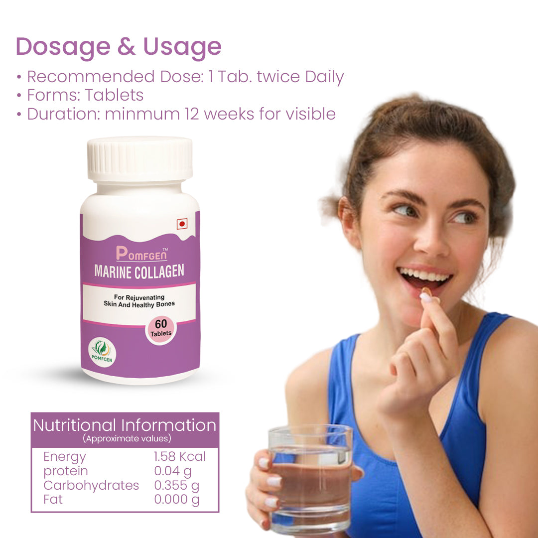 PomfGen Marine Collagen Tablets - Type I Hydrolyzed Peptides - 60 Tabs