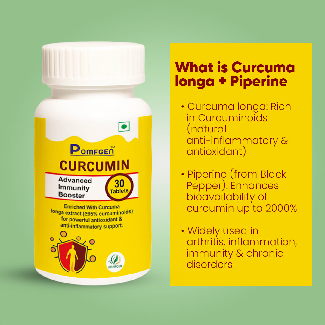 PomfGen Curcumin Immunity Booster - 95% Curcuminoids with Piperine - 30 Tablets