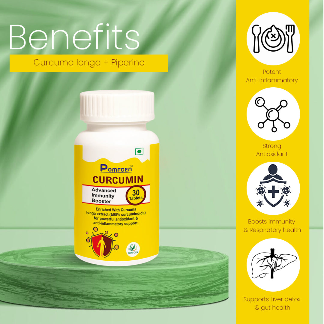 PomfGen Curcumin Immunity Booster - 95% Curcuminoids with Piperine - 30 Tablets