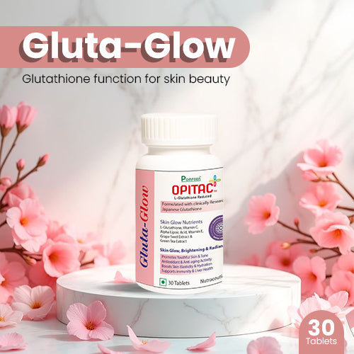 PomfGen Gluta-Glow | Opitac™ Japanese L-Opitac Glutathione for Skin Brightening, Radiance & Anti-Aging (with Vitamin C & Grape Seed)
