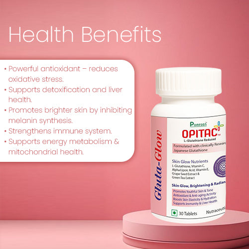PomfGen Gluta-Glow | Opitac™ Japanese L-Opitac Glutathione for Skin Brightening, Radiance & Anti-Aging (with Vitamin C & Grape Seed)