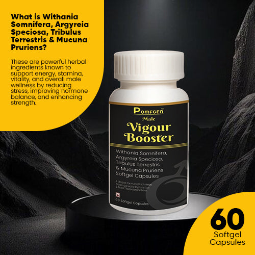 Pomgen Male Vigour Booster | Natural Stamina, Energy & Testosterone Support with Ashwagandha & Tribulus
