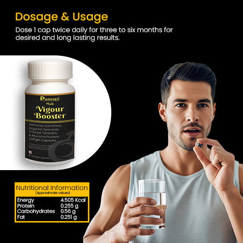 Pomgen Male Vigour Booster | Natural Stamina, Energy & Testosterone Support with Ashwagandha & Tribulus
