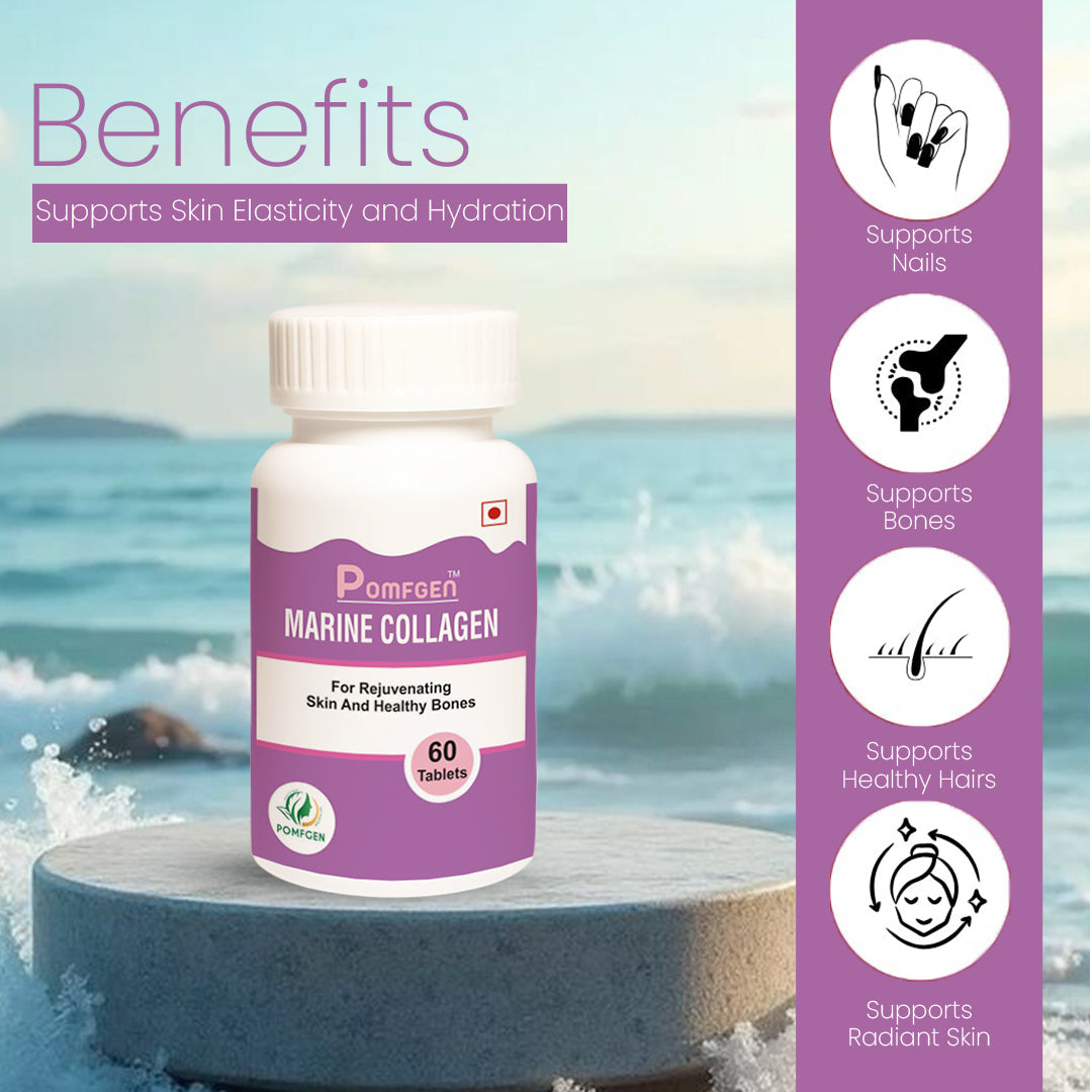 PomfGen Marine Collagen Tablets - Type I Hydrolyzed Peptides - 60 Tabs
